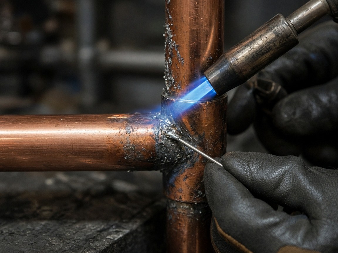 Sweated copper fittings and pipe lengths on the Haifa Pipe bench
